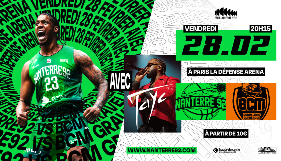 Affiche de Nanterre 92 contre le BCM le 28 février 2025 à Paris La Défense Arena