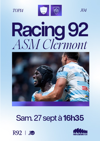 Affiche du match du Racing 92 face à l'ASM Clermont le 27 septembre 2025